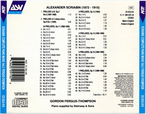 Gordon Fergus-Thompson - Complete Piano Music Vol. 3 (1995)