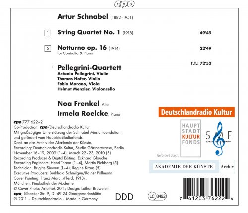 Pellegrini Quartet, Noa Frenkel, Irmela Roelcke - Schnabel: String Quartet No. 1 - Notturno (2012)