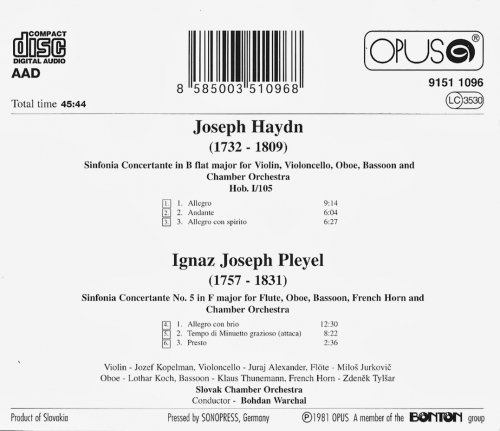 Slovak Chamber Orchestra, Bohdan Warchal - Haydn, Pleyel: Sinfonia Concertante (1981) CD-Rip