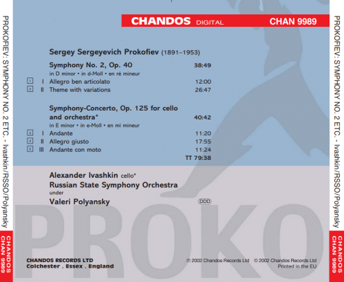 Alexander Ivashkin, Russian State Symphony Orchestra, Valeri Polyansky - Prokofiev: Symphony No. 2, Symphony-Concerto (2002) CD-Rip