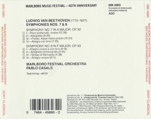 Marlboro Festival Orchestra, Pablo Casals - Beethoven: Symphonies Nos. 7 & 8 (1990)