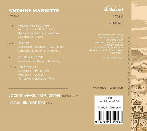 Daniel Blumenthal, Sabine Revault d'Allonnes - Antoine Mariotte: Impressions urbaines - Mélodies... (2016) [Hi-Res]