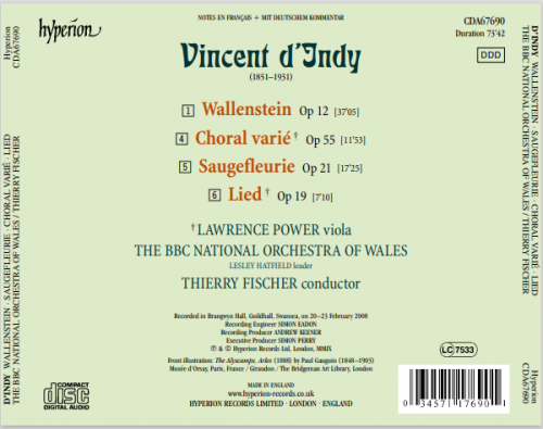 Lawrence Power, The BBC National Orchestra of Wales, Thierry Fischer - Vincent d'Indy: Wallenstein / Choral varié / Saugefleurie / Lied (2009)
