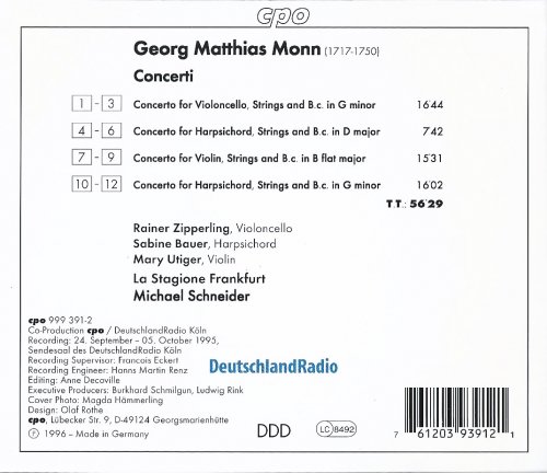 La Stagione Frankfurt, Michael Schneider - Georg Matthias Monn: Concerti (1996) CD-Rip