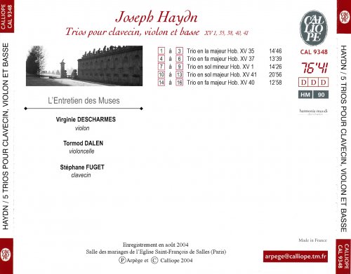 L'Entretien des Muses - Haydn: Trios pour clavecin, violon et basse XV 1, 35, 38, 40, 41 (2004)