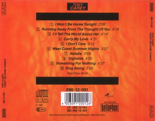 Tony Carey - I Won't Be Home Tonight (1996) CD-Rip