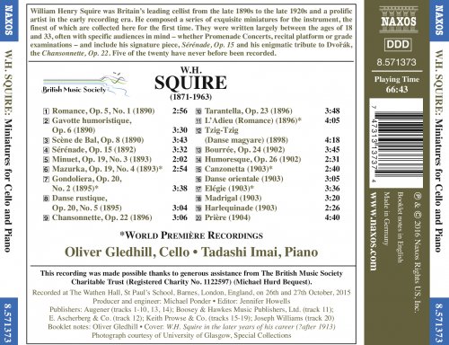 Oliver Gledhill, Tadashi Imai - Squire: Miniatures for Cello & Piano (2016) [Hi-Res]