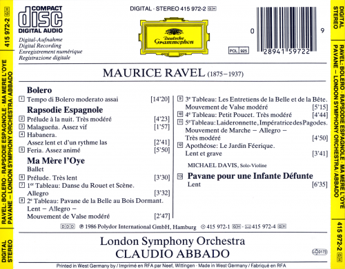 London Symphony Orchestra, Claudio Abbado - Ravel: Bolero / Rapsodie Espagnole (1986)