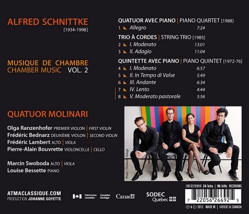 Quatuor Molinari, Louise Bessette - Schnittke: Quatuor et Quintette avec piano Trio à cordes (2013) [Hi-Res]