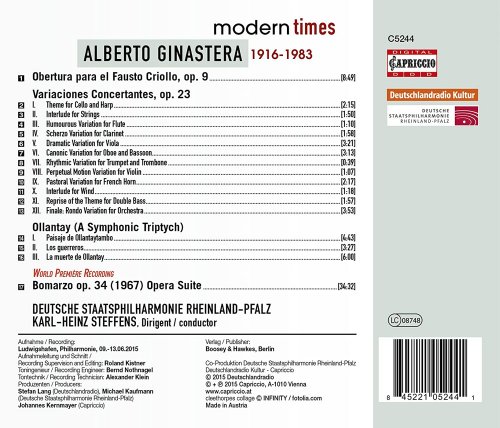 Deutsche Staatsphilharmonie Rheinland-Pfalz & Karl-Heinz Steffens - Alberto Ginastera: Obertura para el Fausto Criollo, Op. 9, Variaciones Concertantes, Op. 23, Ollantay, Op. 17 & Bomarzo Suite, Op. 34a (2015) [Hi-Res]