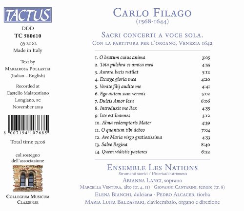 Ensemble Les Nations, Maria Luisa Baldassari - Filago: Sacri concerti a voce sola con la partitura per l'organo (2022) [Hi-Res]