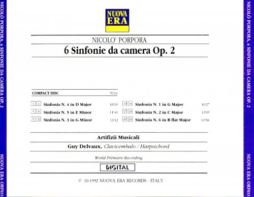 Artificii Musicali, Guy Delvaux - Porpora: 6 Sinfonie da camera Op. 2 (1992)