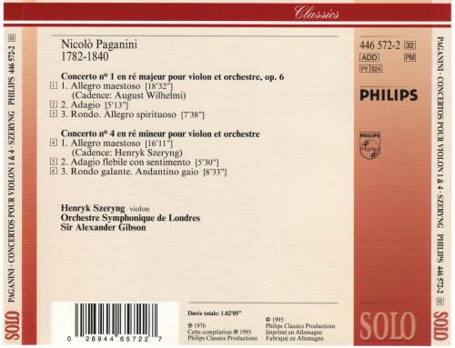 Henryk Szeryng - Paganini: Violin Concertos Nos. 1 & 4 (1995) CD-Rip