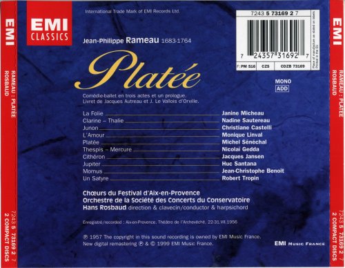 Choeurs du Festival d'Aix en Provence, Orchestre de la Societe des Concerts du Conservatoire, Hans Rosbaud - Rameau: Platee (1999)