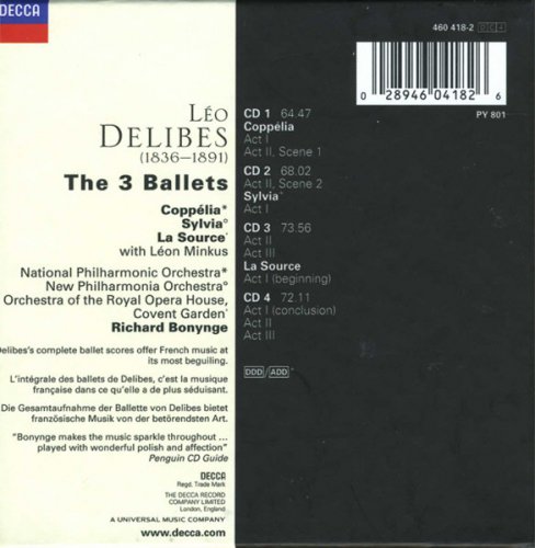 Richard Bonynge - Delibes: The 3 Ballets / Coppélia / Sylvia / La Source (1999) [4CD Box Set]