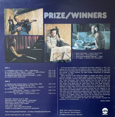 Svend Asmussen, Kenny Drew, Niels-Henning Ørsted(Orsted) Pedersen, Ed Thigpen - Prize / Winners (1978) LP