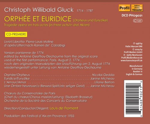 Nicolai Gedda, Orchestre de la Societe des Concerts du Conservatoire, Louis de Froment - Gluck: Orphee et Eurydice (2009)