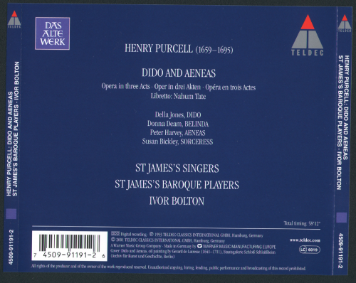 St. James Singers and Baroque Players, Ivor Bolton, Della Jones, Susan Bickley, Peter Harvey - Purcell: Dido and Aeneas (2001)