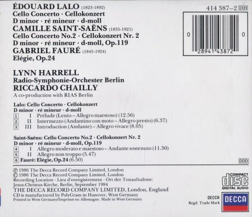 Lynn Harrell, Riccardo Chailly - Lalo & Saint-Saens: Cello Concertos / Fauré: Elégie (1986) CD-Rip