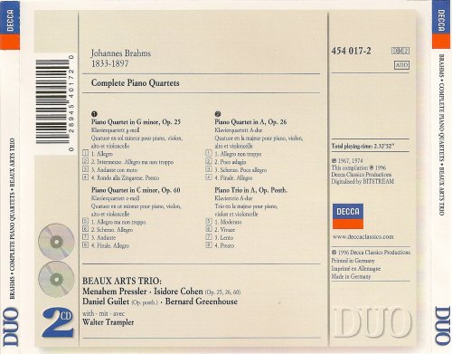 Beaux Arts Trio, Walter Trampler - Brahms: Complete Piano Quartets (1996) CD-Rip