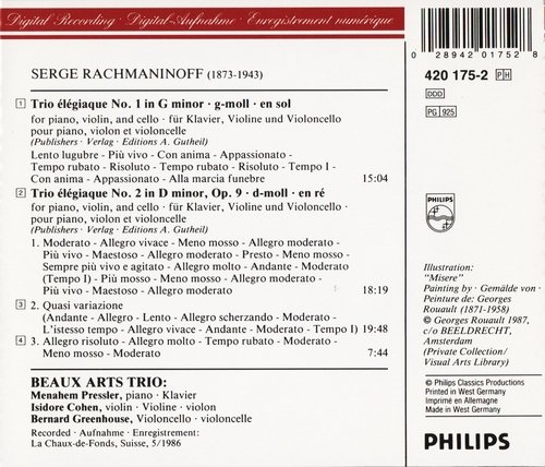 Beaux Arts Trio - Rachmaninoff: The «Elegiac» Piano Trios (1987) CD-Rip