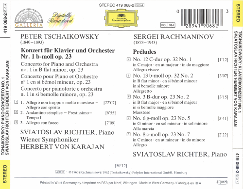 Richter, Wiener Philharmoniker, Karajan - Tchaikovsky: Piano Concerto No.1/Rachmaninov: 5 Preludes (2000)