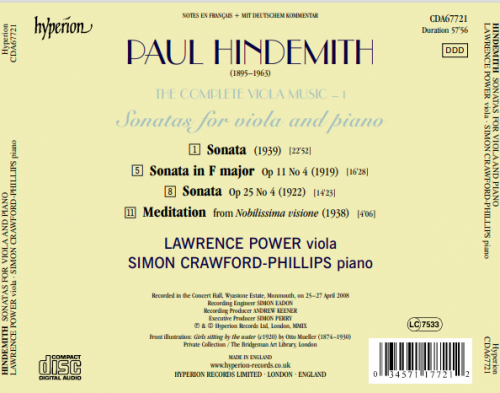 Lawrence Power, Simon Crawford-Phillips - Hindemith: The Complete Viola Music, Vol. 1 (2009)