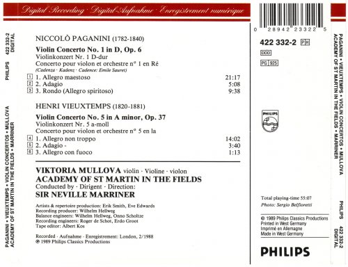 Viktoria Mullova, Academy of St. Martin in the Fields, Sir Neville Marriner - Paganini: Concerto No. 1 / Vieuxtemps: Concerto No. 5 (1989) CD-Rip