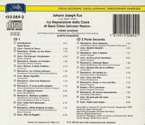 Wiener Akademie, Martin Haselböck - Johann Joseph Fux: La Deposizione dalla Croce di Gesù Cristo (1992) CD-Rip