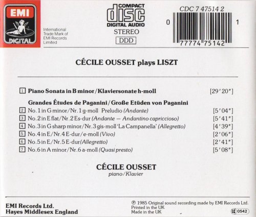 Cécile Ousset - Liszt: Piano Sonata, Paganini Etudes (1985) CD-Rip