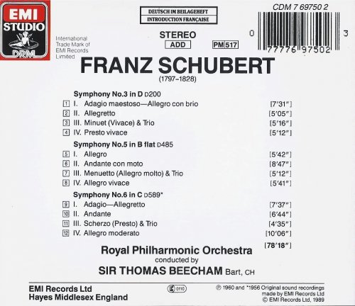 Royal Philharmonic Orchestra, Sir Thomas Beecham - Schubert: Symphonies Nos.3, 5 & 6 (1989) CD-Rip