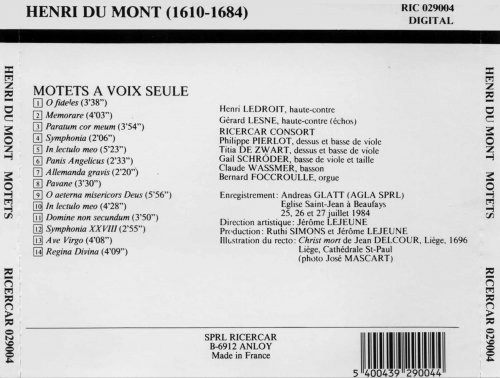 Henri Ledroit, Gerard Lesne, Philippe Pierlot, Ricercar Consort - Du Mont: Motets a voix seule (1984)