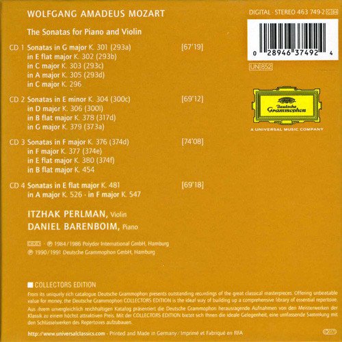 Itzhak Perlman, Daniel Barenboim - Mozart: The Violin Sonatas (1992) CD-Rip