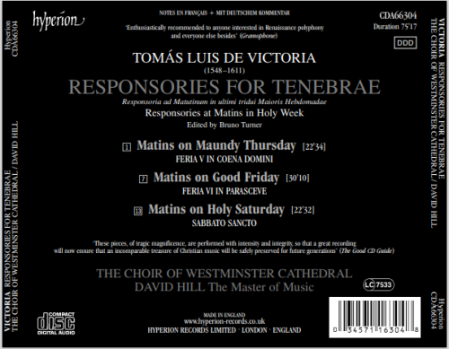 Westminster Cathedral Choir, David Hill - Victoria: Responsories for Tenebrae (1989)