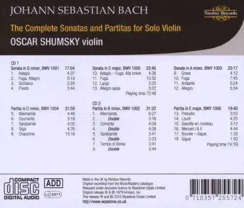 Oscar Shumsky - J.S. Bach: Complete Sonatas & Partitas for Solo Violin (2010)