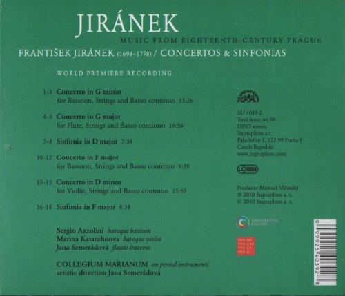 Collegium Marianum, Jana Semerádová - Jiránek: Concertos & Sinfonias (Music from Eighteenth-Century Prague) (2010) CD-Rip