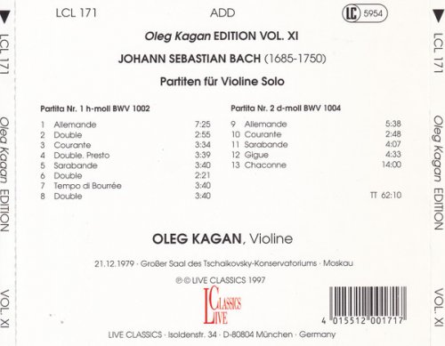 Oleg Kagan - J.S. Bach: Partiten Für Violine Solo BWV 1002 & No. 2 BWV 1004 (1997)