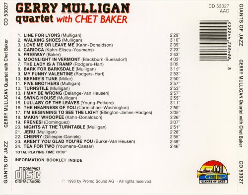 Gerry Mulligan Quartet With Chet Baker - Gerry Mulligan Quartet With Chet Baker (1996)
