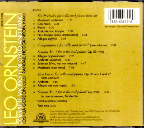 Joshua Gordon, Randall Hodgkinson - Ornstein: Complete Works for Cello and Piano (2007)