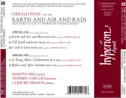 Martyn Hill, Stephen Varcoe, Clifford Benson - Finzi: Earth and Air and Rain - Five Song Cycles (2009)