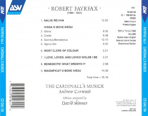 The Cardinall's Musick, Andrew Carwood, David Skinner - Fayrfax: Missa O bone Ihesu/ Salve regina/ Magnificat O bone Ihesu (1998)