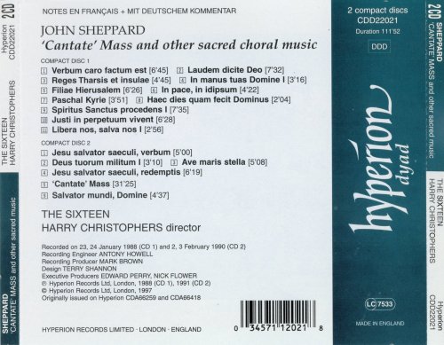 The Sixteen, Harry Christophers - Sheppard: 'Cantate' Mass and other sacred choral music (1997)