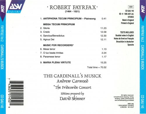 The Cardinall's Musick, Andrew Carwood, David Skinner - Fayrfax: Missa Tecum principium; Maria plena virtute (1995)