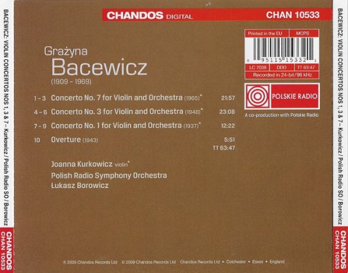 Joanna Kurkowicz, Polish Radio Symphony Orchestra, Lukasz Borowicz - Bacewicz: Violin Concertos Nos 1, 3 and 7 (2009)