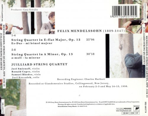 Juilliard String Quartet - Mendelssohn: Strings Quartet No.1, Op.12 / Strings Quartet No.2, Op.13 (1999)