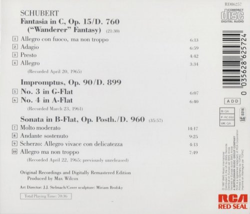 Arthur Rubinstein - Schubert: Wanderer Fantasy, Impromptus, Sonata op. Posth. (1987) CD-Rip