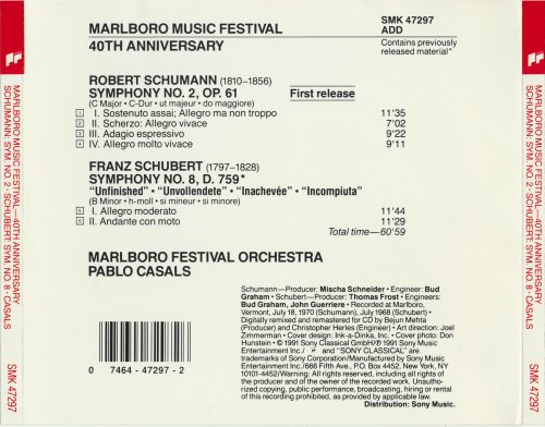 Marlboro Festival Orchestra, Pablo Casals - Schumann: Symphony No. 2 / Schubert: Symphony No. 8 - Unfinished, d. 759 (1991)