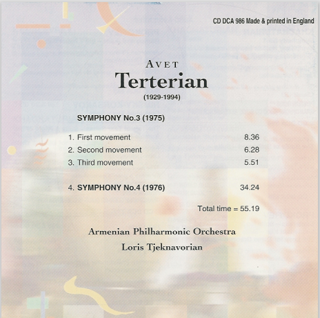 Loris Tjeknavorian, Armenian PO - Terterian: Symphonies No. 3 & 4 (1997)