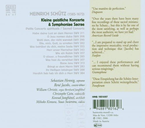 Concerto Vocale, Sebastian Hennig, René Jacobs - Schütz: Kleine geistliche Konzerte & Symphoniae Sacrae (1992)