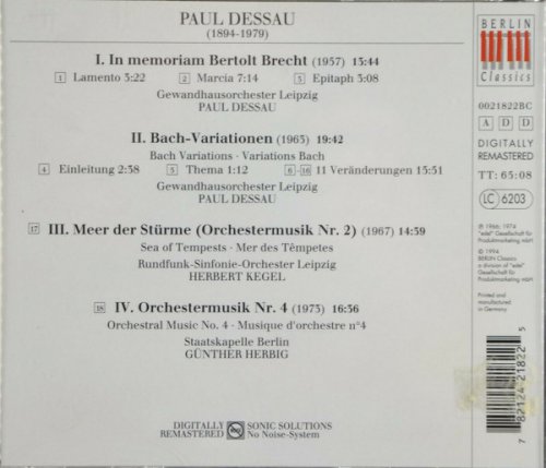 Paul Dessau, Herbert Kegel, Günther Herbig - Dessau: Orchesterwerke I (1994)